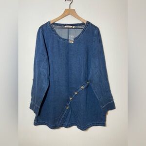 Soft Surroundings Womens Top XL Blue Chambray Coastal Denim Blouse New